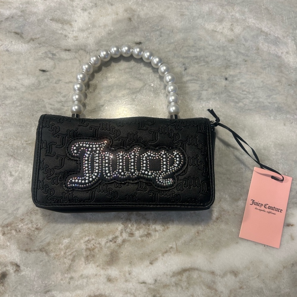 Juicy Couture Black Clutch with Pearl Handle and Crossbody